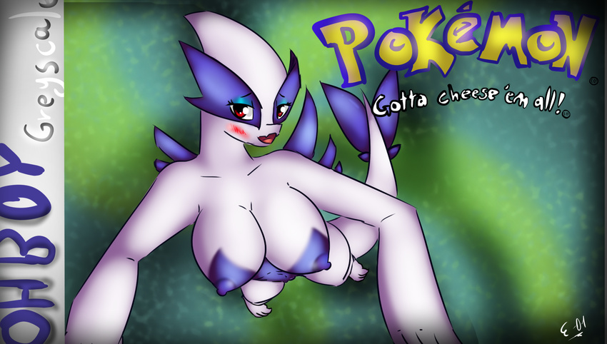 2017 3_toes anthro areola barefoot blue_nipples blue_pussy blush breasts digital_media_(artwork) e-01 english_text feet female humor legendary_pok&eacute;mon looking_at_viewer lugia nintendo nipples nude pok&eacute;mon pussy red_eyes simple_background smile teeth text toes tongue video_games white_body wings
