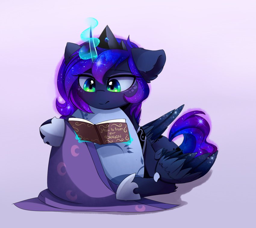 blue_eyes blue_feathers blue_fur book cosmic_hair cutie_mark egg equine feathered_wings feathers female feral friendship_is_magic fur hooves horn magic magnaluna mammal my_little_pony princess_luna_(mlp) simple_background solo white_background winged_unicorn wings