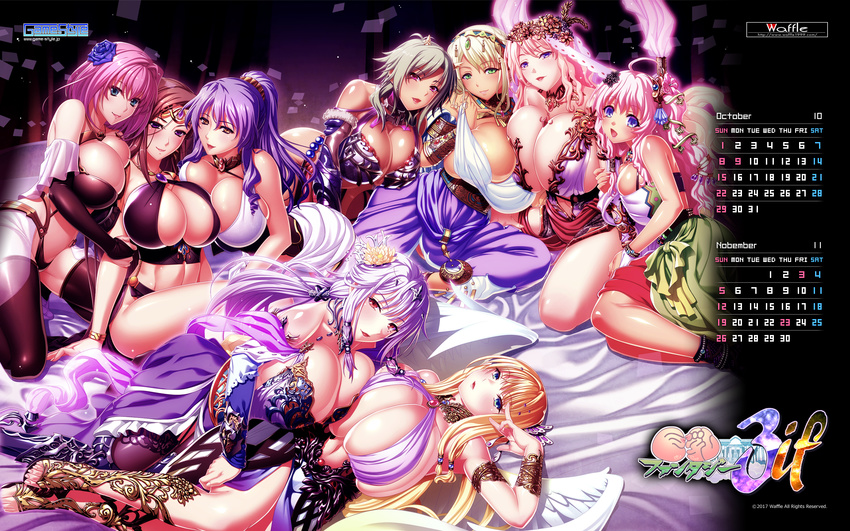 bikini bikini_armor calendar cleavage dress game-style kyonyuu_fantasy kyonyuu_fantasy_3 kyonyuu_fantasy_3_if mizoro_tadashi no_bra q-gaku swimsuits tagme thighhighs waffle wallpaper