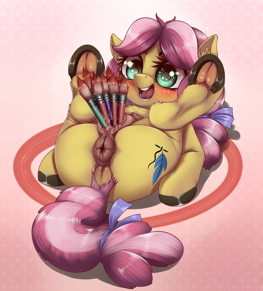 2017 anatomically_correct anatomically_correct_pussy anus blush butt cutie_mark dankflank dock earth_pony equine female friendship_is_magic hair hi_res hooves horse kettle_corn_(mlp) mammal multicolored_hair my_little_pony open_mouth paintbrush penetration pony pussy solo two_tone_hair underhoof vaginal vaginal_penetration young
