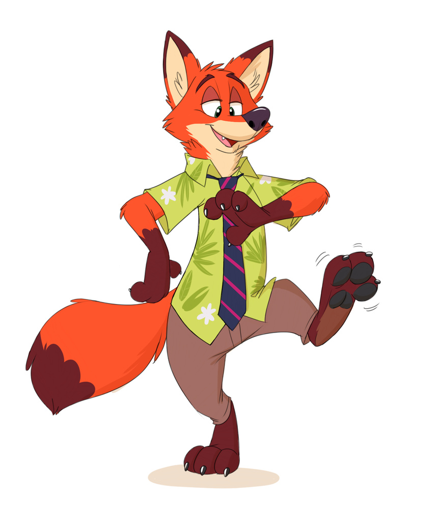 2015 anthro canine clothed clothing disney fox fur green_eyes hawaiian_shirt kitsunezero male mammal necktie nick_wilde shirt zootopia