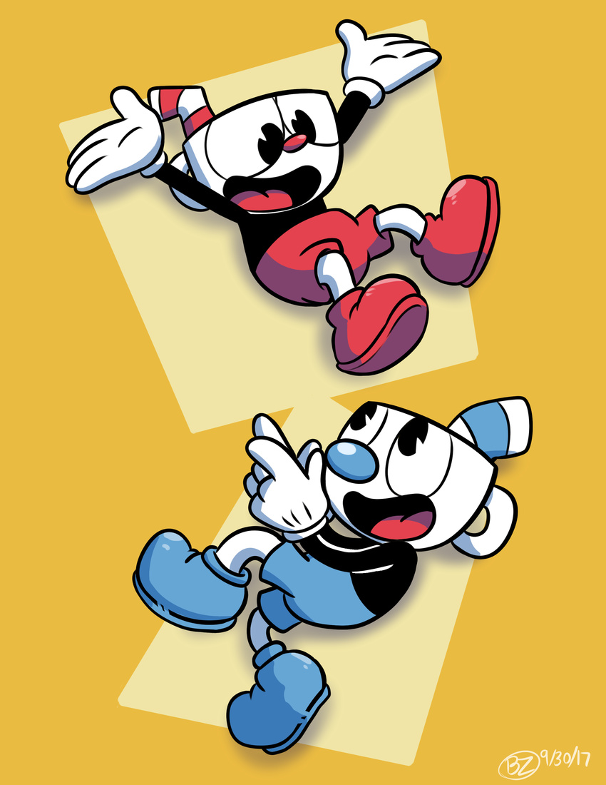 2017 animate_inanimate clothed clothing cuphead_(character) cuphead_(game) digital_drawing_(artwork) digital_media_(artwork) duo hi_res jurassiczalar male mugman_(character) not_furry object_head open_mouth straw