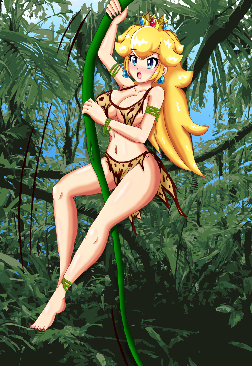 bikini blonde_hair blue_eyes earring jungle lips nail_polish photoshop princess_peach sigurdhosenfeld vine