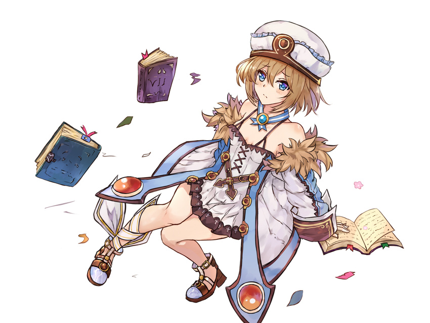 bare_shoulders blanc blue_eyes blush book brown_hair hat looking_at_viewer neptune_(series) short_hair solo white_crow