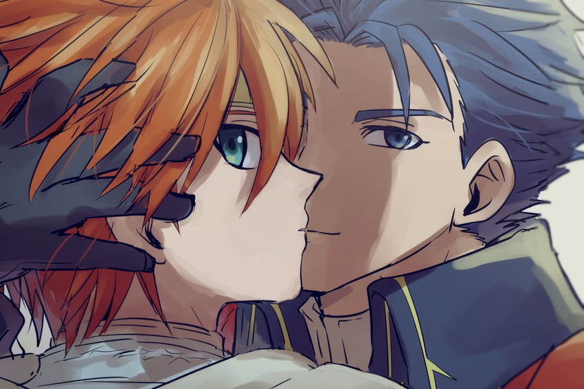 armor blue_eyes blue_hair eliwood_(fire_emblem) fire_emblem fire_emblem:_rekka_no_ken gloves hector_(fire_emblem) looking_at_viewer male_focus multiple_boys red_hair short_hair smile yaoi