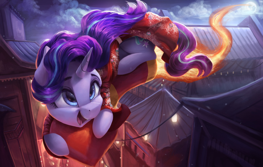2019 absurd_res clothing cloud cutie_mark detailed_background equine female feral friendship_is_magic full_moon hi_res horn mammal moon my_little_pony night open_mouth outside solo starlight_glimmer_(mlp) unicorn vanillaghosties