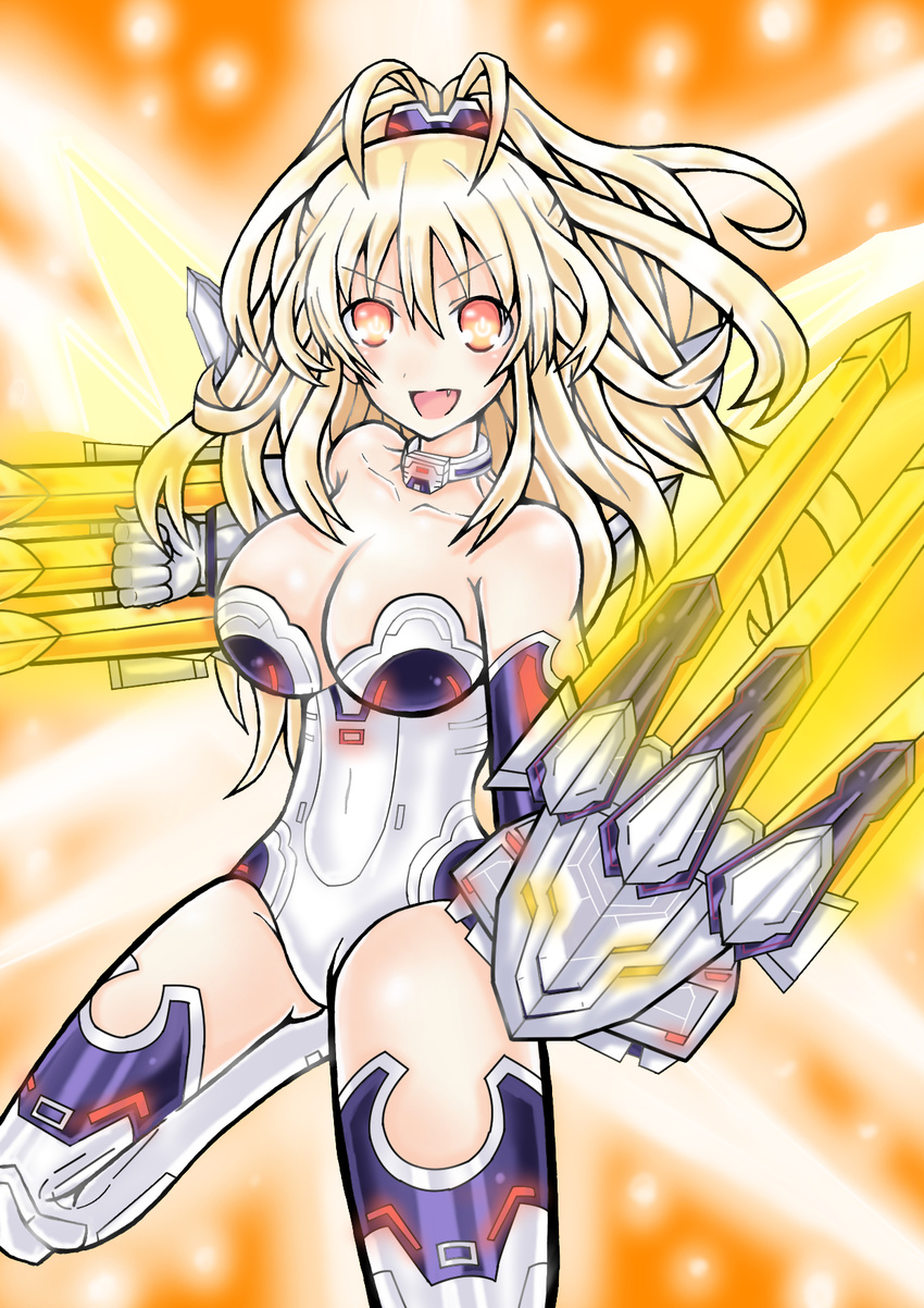 1girl blonde_hair breasts female hair_ornament large_breasts neptune_(series) orange_eyes pish solo yellow_heart