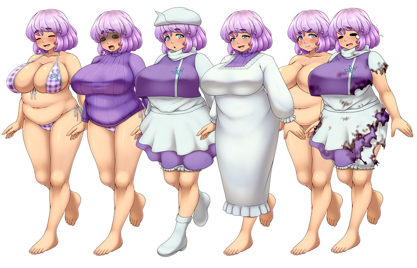 bangs belly blush breasts daajirin.koucha dress fat fat_folds hat large_breasts letty_whiterock long_sleeves navel open_mouth panties plump shirt short_hair smile standing thick_eyebrows thighs touhou underwear