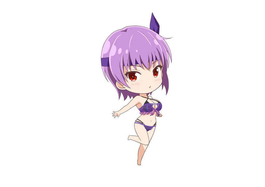 1girl ayane_(doa) bikini breasts cleavage dead_or_alive dead_or_alive_extreme:_venus_vacation large_breasts looking_at_viewer navel official_art purple_hair red_eyes swimsuit