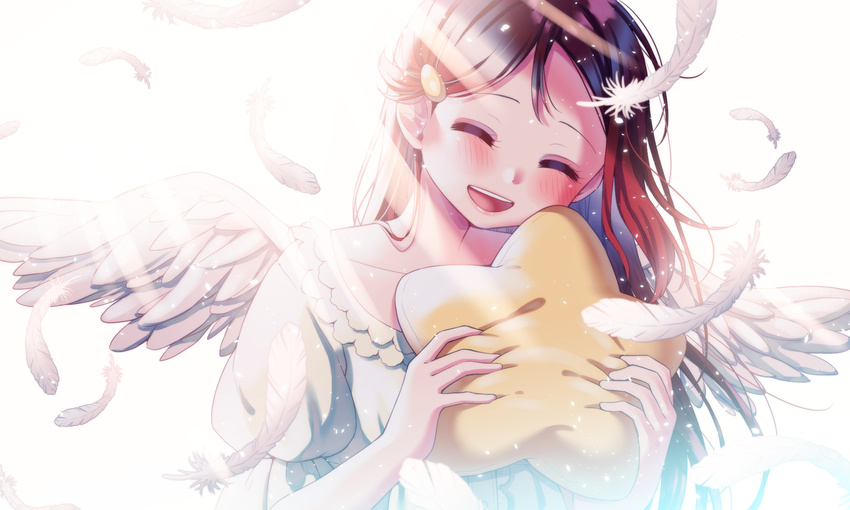 angel blush dress eyes_closed long_hair love_live!_sunshine!! maroon_hair sakurauchi_riko smile star