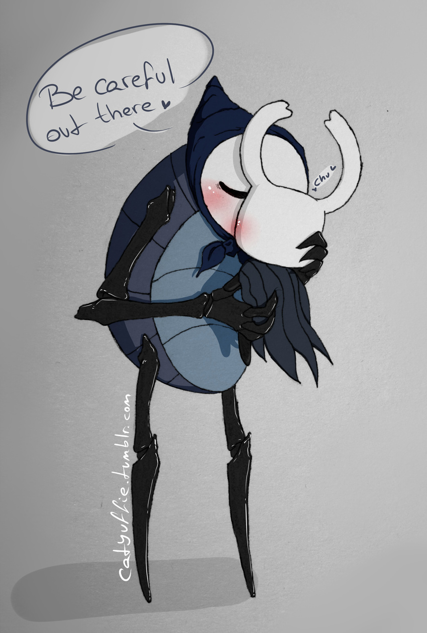 &lt;3 2017 arthropod blush catyuffie dialogue digital_media_(artwork) hi_res hollow_knight insect kissing scarf size_difference