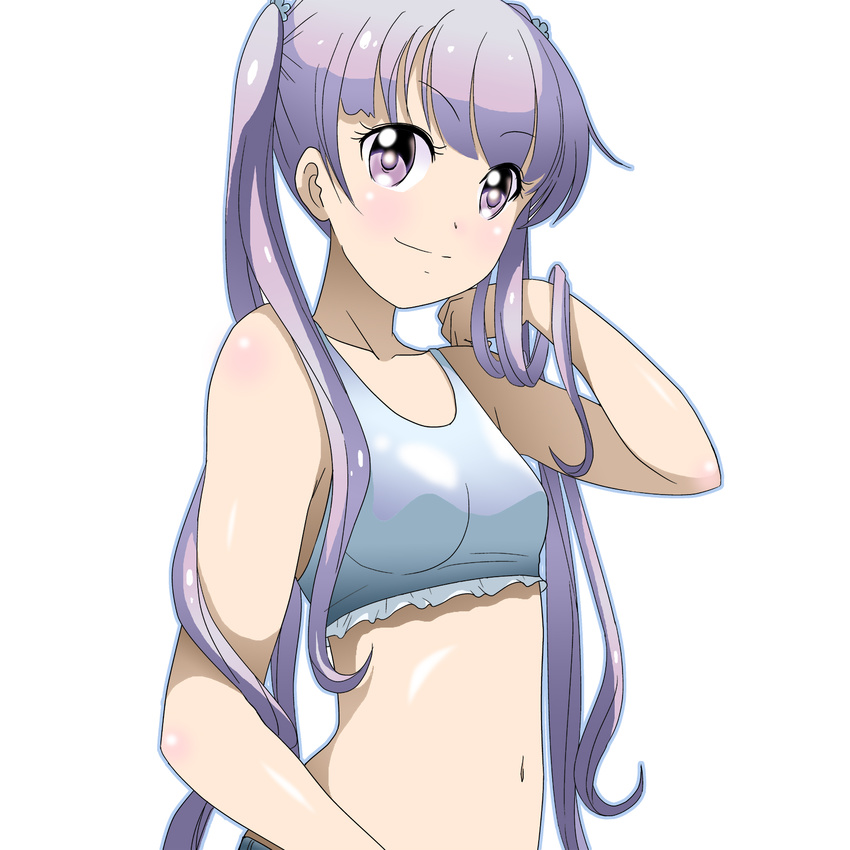 blue_eyes blush breasts hair_ornament highres kakkii long_hair looking_at_viewer navel new_game! purple_eyes purple_hair simple_background small_breasts smile solo suzukaze_aoba white_background