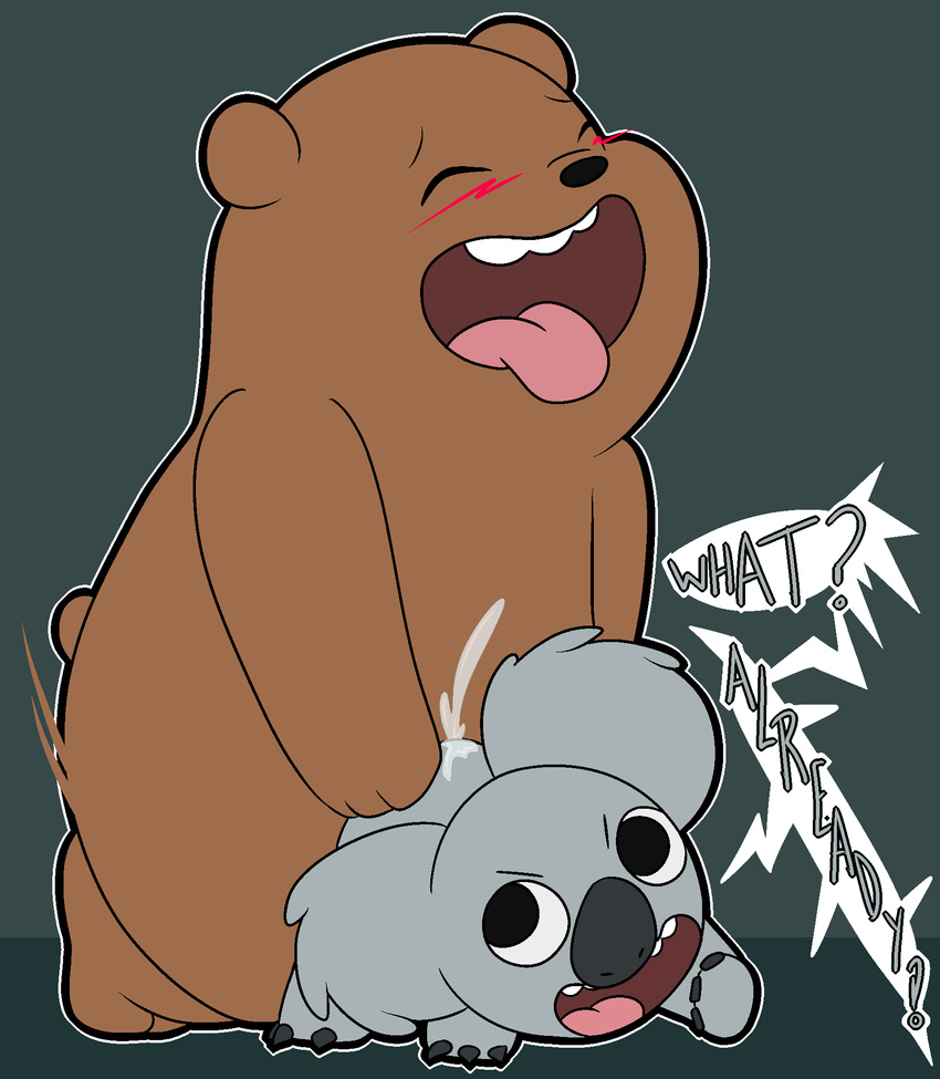 anal anal_penetration bear cartoon_network duo grizzly_(wbb) grizzly_bear koala male male/male mammal marsupial nom_nom_(character) orgasm orgasm_face penetration planeshifterlair tagme tongue tongue_out toony we_bare_bears