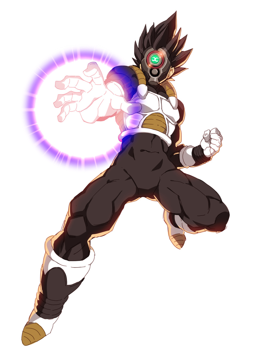 alternate_costume armor attacking_viewer black-masked_saiyan black_bodysuit black_hair bodysuit boots dragon_ball dragon_ball_heroes energy_ball facing_viewer full_body gloves highres male_focus mask muscle saiyan simple_background solo spiked_hair tasaka_shinnosuke vegeta white_background white_gloves