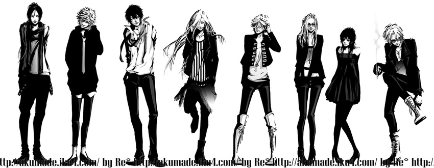 bad_pixiv_id belphegor_(reborn) bianchi breasts chrome_dokuro dino_(reborn) formal greyscale katekyo_hitman_reborn! long_hair monochrome multiple_boys multiple_girls pantyhose rido_(ridograph) rokudou_mukuro short_hair smile suit superbi_squalo