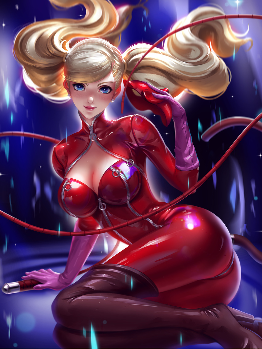 ass bodysuit cleavage heels liang_xing megaten open_shirt persona persona_5 pussy tail takamaki_ann weapon