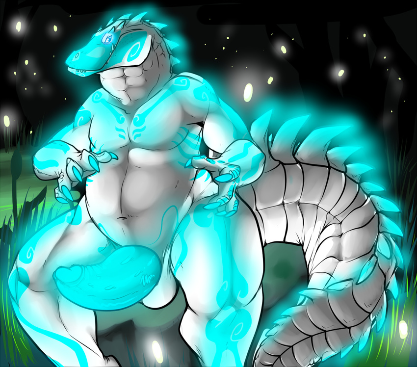 2013 abs alligator anthro balls belly biceps big_balls big_penis bioluminescence blue_eyes bone brother brothers claws crocodilian cyan_markings darkmor digital_media_(artwork) erection firefly glowing glowing_claws glowing_markings glowing_penis grass grin hi_res looking_at_viewer male markings musclegut muscular neon_lights night nude overweight paint paint_(artist) pecs penis pose reptile scales scalie sibling skeleton skull smile solo thick_penis twins undead volmar voodoo white_scales