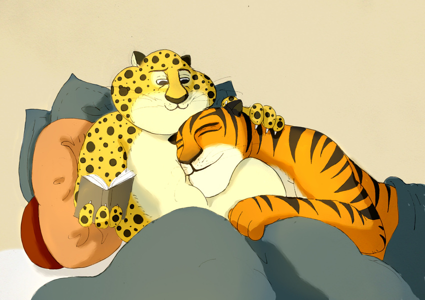 anthro belly benjamin_clawhauser big_belly cheetah creepikat disney duo feline hi_res male male/male mammal slightly_chubby tiger tiger_dancer_(zootopia) zootopia