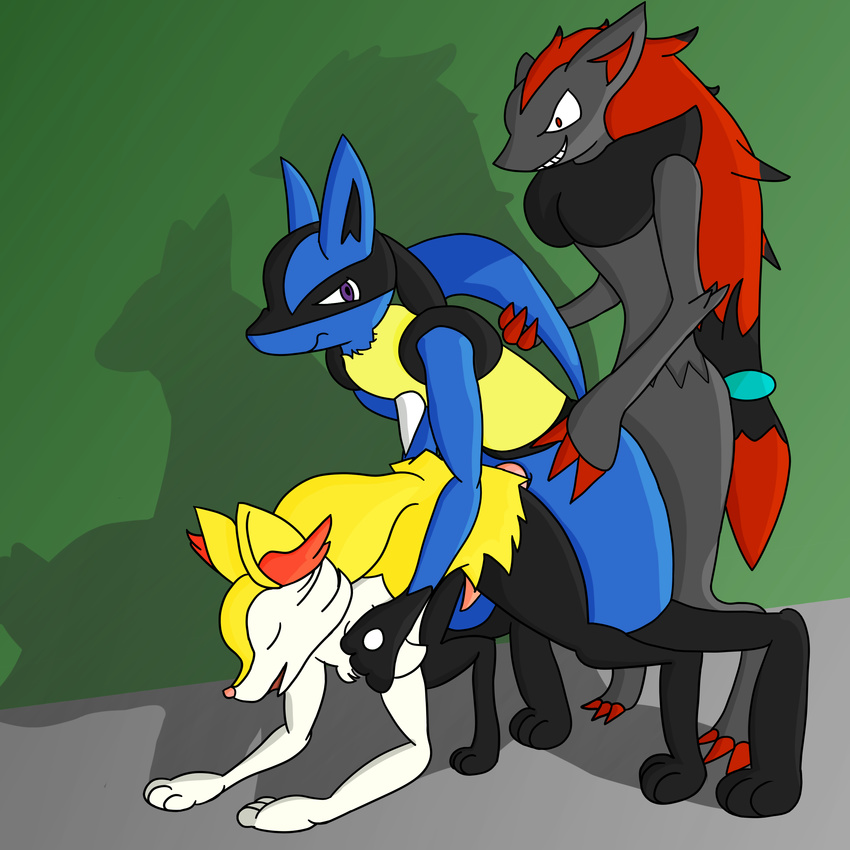 absurd_res anal braixen group group_sex hi_res lucario male male/male nintendo otterjunk pok&eacute;mon pok&eacute;mon_(species) sex tagne threesome video_games zoroark