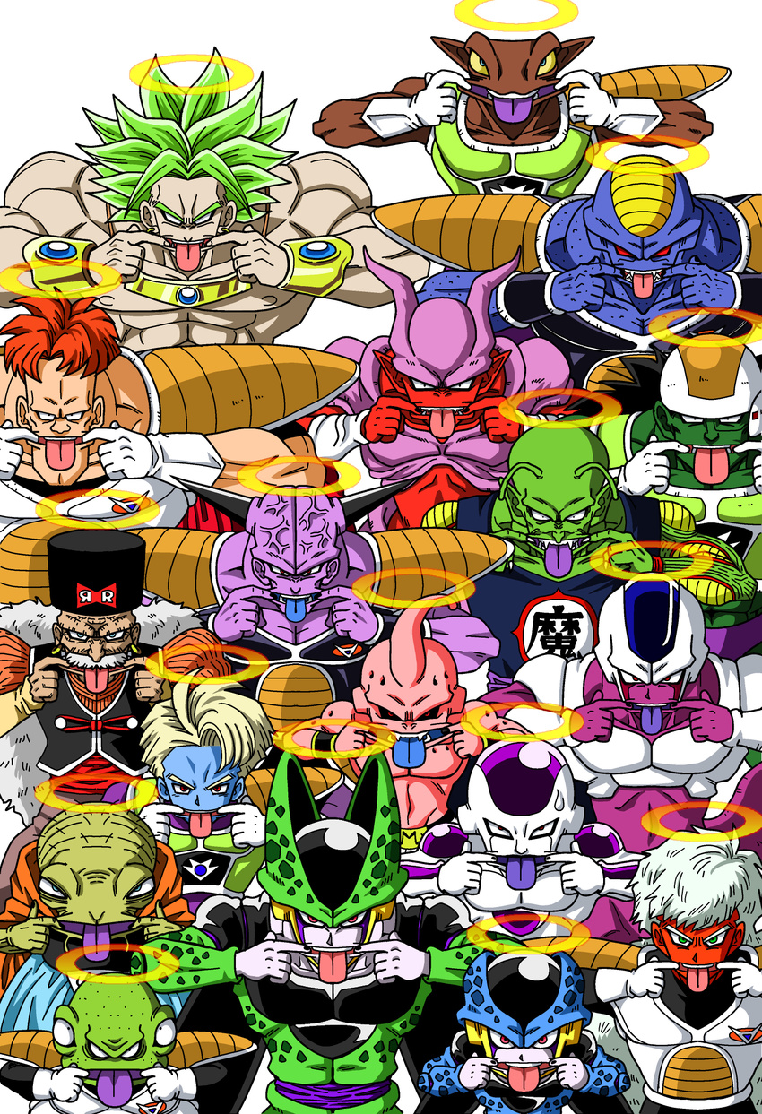 6+boys 90s absurdres alien android android_20 armor babidi black_hair broly brothers burter cape captain_ginyu cell_(dragon_ball) cell_junior cooler's_armored_squadron cooler_(dragon_ball) demon doore dr_gero dragon_ball dragonball_z evil fangs frieza ginyu_force guldo hat highres horns janemba jeice legendary_super_saiyan long_hair looking_at_viewer majin_buu multiple_boys muscle neiz perfect_cell piccolo_daimaou recoome salza shinomiya_akino slit_pupils smile standing super_saiyan team tongue_out upper_body