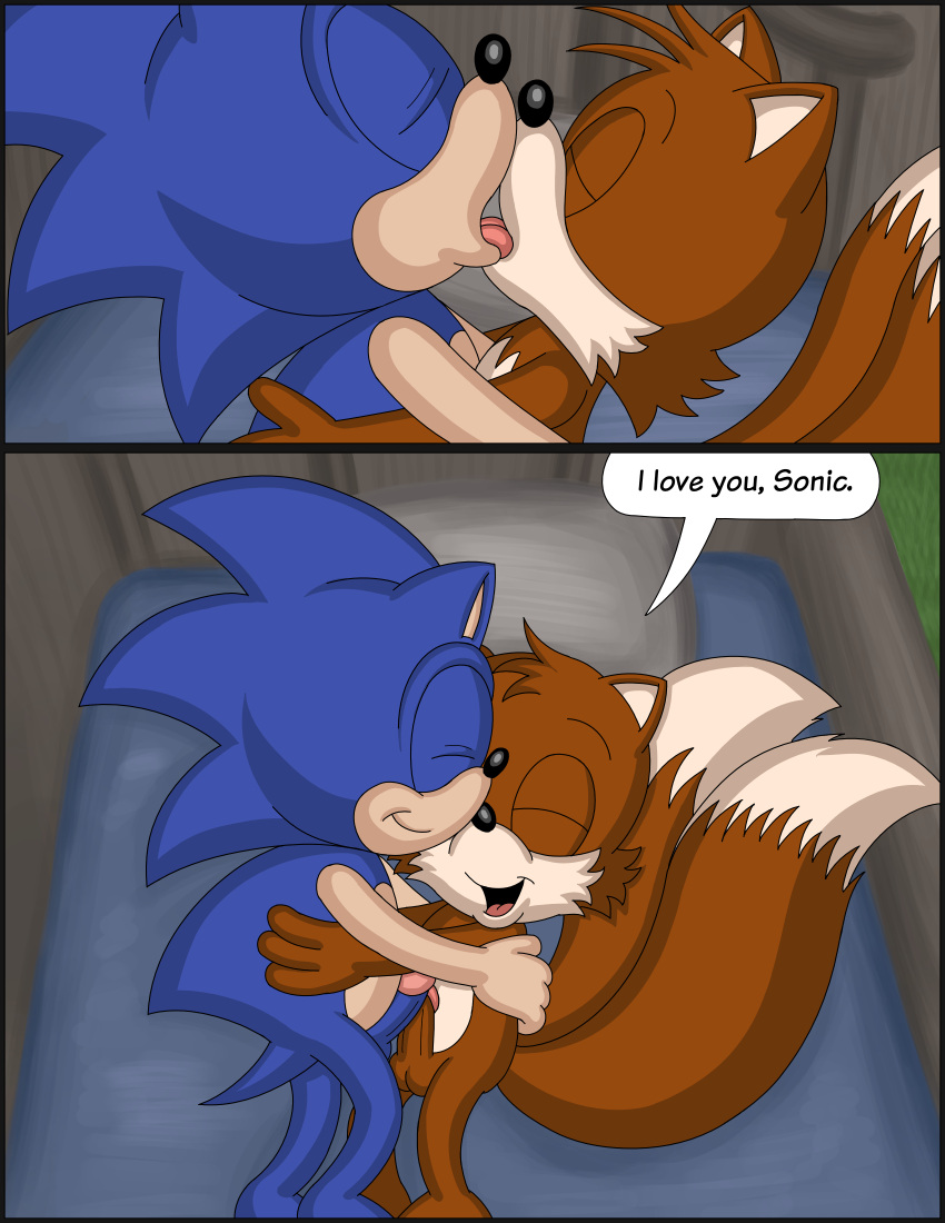 absurd_res anthro archie_comics bed canid canine duo eulipotyphlan fox furniture genitals hedgehog hi_res kiss_on_lips kissing male male/male mammal miles_prower omatic penis sega sonic_the_hedgehog sonic_the_hedgehog_(archie) sonic_the_hedgehog_(comics) sonic_the_hedgehog_(series) tongue whoreomatic young