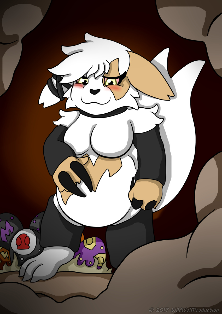 alternate_color amy_the_zangoose belly blush breasts cave cell_shadering claws clothing digital_media_(artwork) egg fan_character female fur nintendo pok&eacute;mon pok&eacute;mon_(species) pregnant slightly_chubby solo video_games white_fur wildwolfproduction zangoose