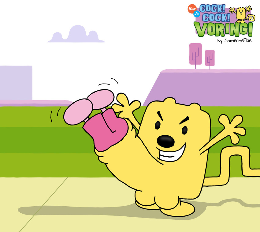 anthro balls clothing cock_vore day detailed_background digital_media_(artwork) duo erection female gerbil humanoid_penis hyper hyper_penis lagomorph long_foreskin male mammal open_mouth outside penis rabbit rodent someoneelse teeth uncut vore widget wow!_wow!_wubbzy! wubbzy young