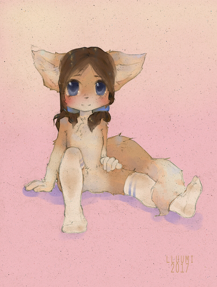 anthro blush cub delicious featureless_chest featureless_crotch female flat_chested fluffy kemono kneesocks lluumi sitting solo spread_legs spreading young