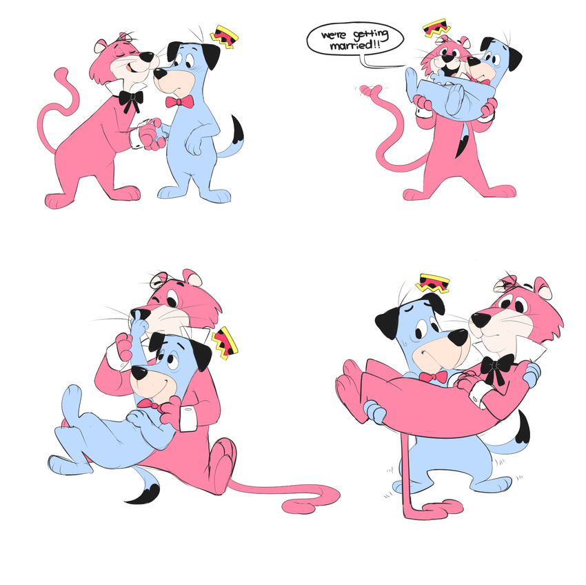 2017 anthro canine clothing cougar dog duo feline fur hi_res huckleberry_hound male mammal multiple_positions pink_fur plum_(artist) snagglepuss snagglepuss_(show) whiskers