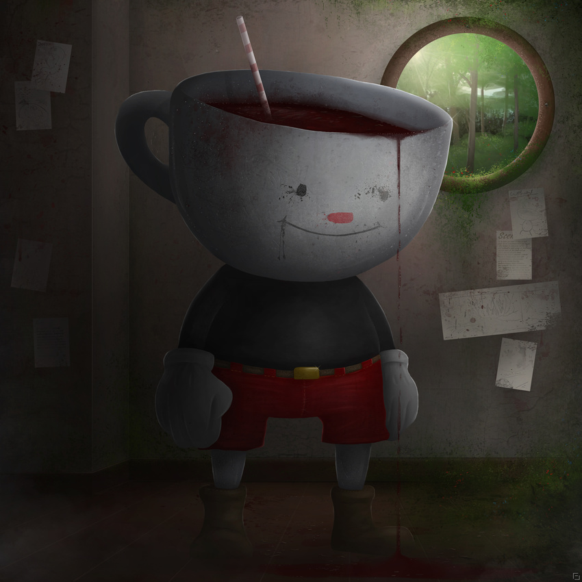 2017 4_fingers absurd_res animate_inanimate blood blood-box creepy cuphead_(character) cuphead_(game) detailed_background english_text hi_res humanoid male nightmare_fuel not_furry object_head smile solo text