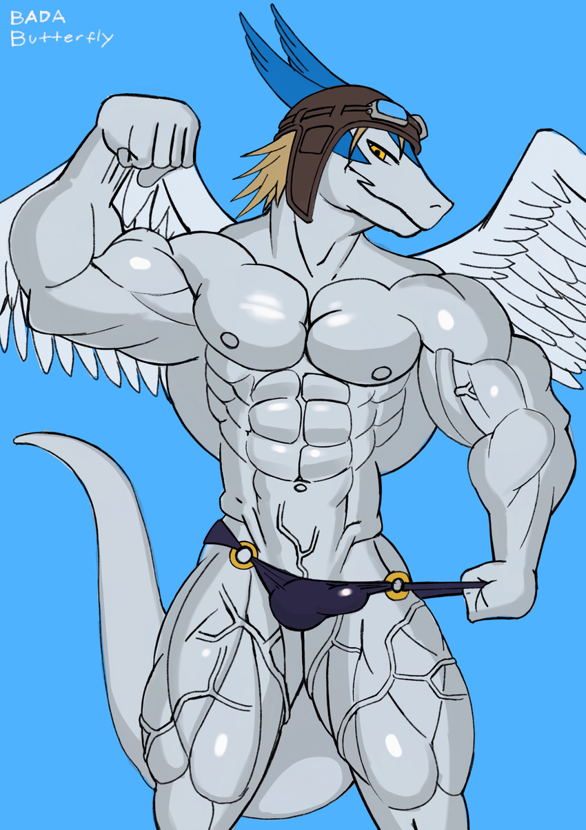 2017 abs absurd_res anthro bada-butterfly balls bdsm biceps big_muscles biped clothed clothing digital_drawing_(artwork) digital_media_(artwork) dragon erection hair hi_res huge_muscles hyper legendz looking_at_viewer male muscular muscular_male nipples pecs pose scalie shiron simple_background smile solo speedo standing swimsuit triceps vein veiny_muscles video_games