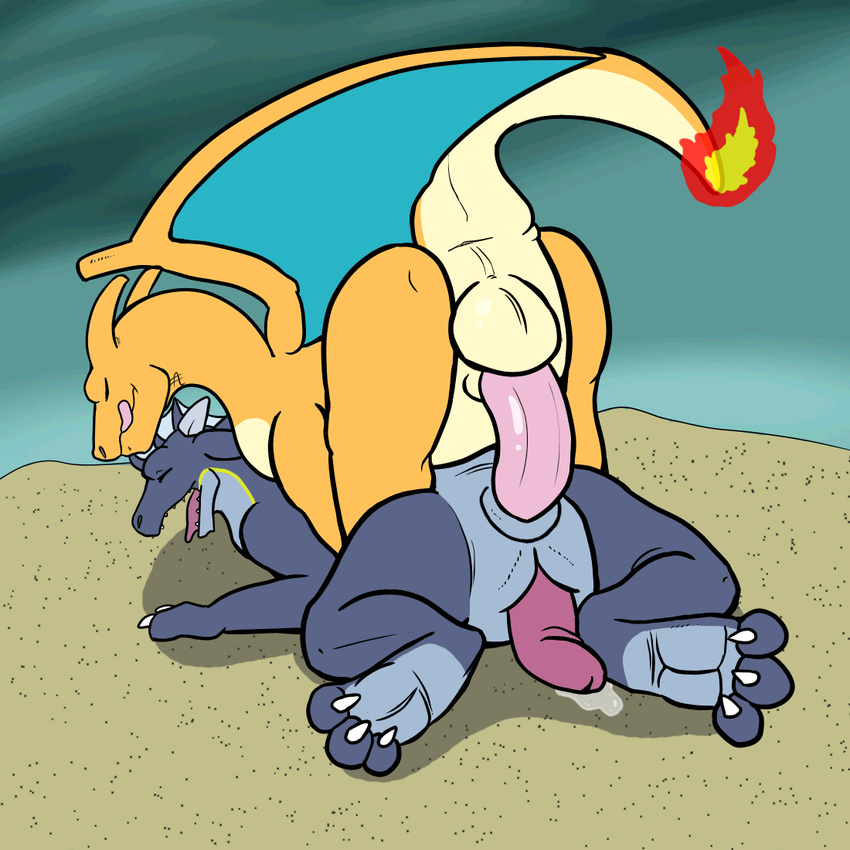 2017 3_toes anal anal_penetration animal_genitalia animated anthro anthro_on_anthro anus balls blue_scales charizard claws countershade_tail countershading cum digital_media_(artwork) dragon duo erection eyes_closed fin fire flaming_tail from_behind_position genital_slit grey_horn head_fin horn licking licking_lips long_neck long_tail loop lying male male/male male_penetrating membranous_wings mounting multicolored_scales multicolored_tail nerian nintendo on_front open_mouth orange_horn orange_scales orange_tail penetration penis penis_backwards pink_penis pink_tongue pok&eacute;mon pok&eacute;mon_(species) precum rear_view scales scalie sex slit tan_balls tan_scales tan_tail teeth thick_tail toe_claws toe_curl toes tongue tongue_out two_tone_scales two_tone_tail video_games western_dragon white_claws wings