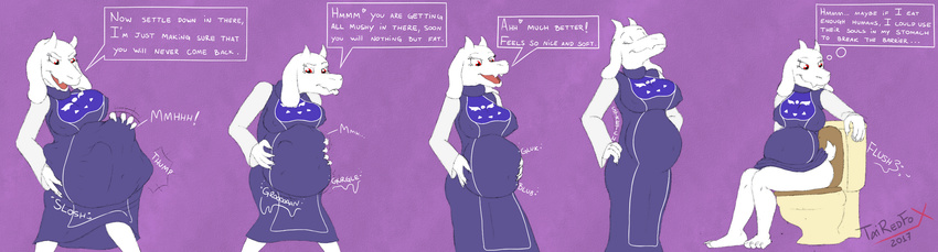 anthro belly big_belly big_breasts breasts caprine digestion disposal female goat mammal monster tairedfox toilet toriel undertale video_games vore weigh_gain