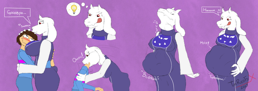 belly big_belly big_breasts breasts caprine forced goat human mammal monster protagonist_(undertale) slightly_chubby tairedfox toriel undertale video_games vore