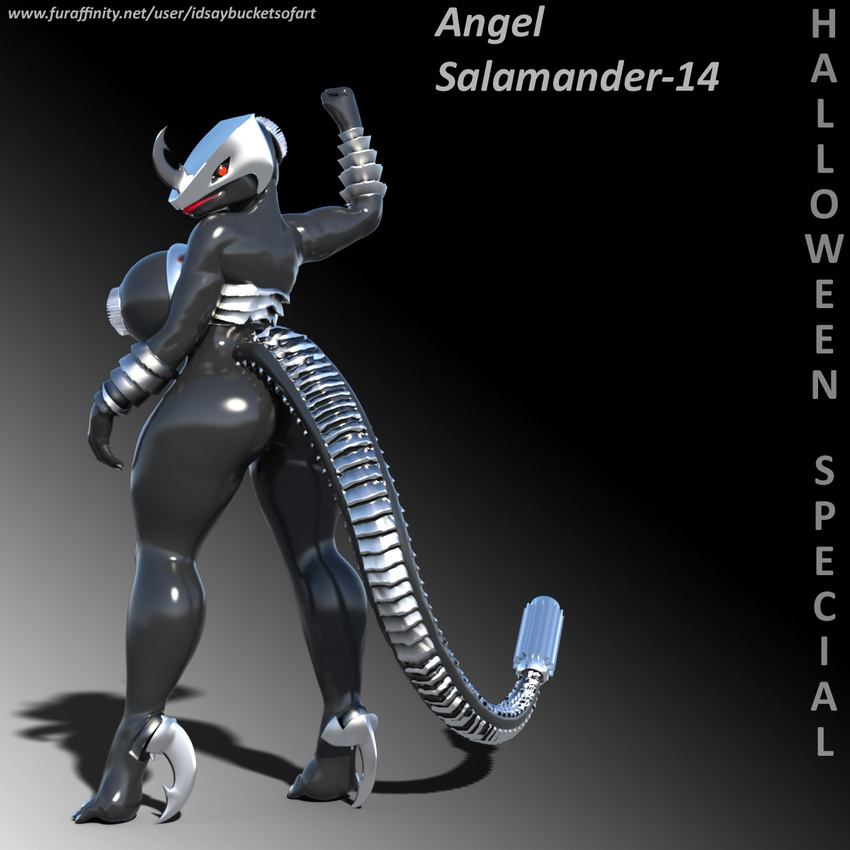 3d_(artwork) angela-45 anthro clothing cosplay cyber_dragon digital_media_(artwork) dragon female footwear high_heels idsaybucketsofart latex_skin machine salamander-14 shoes solo