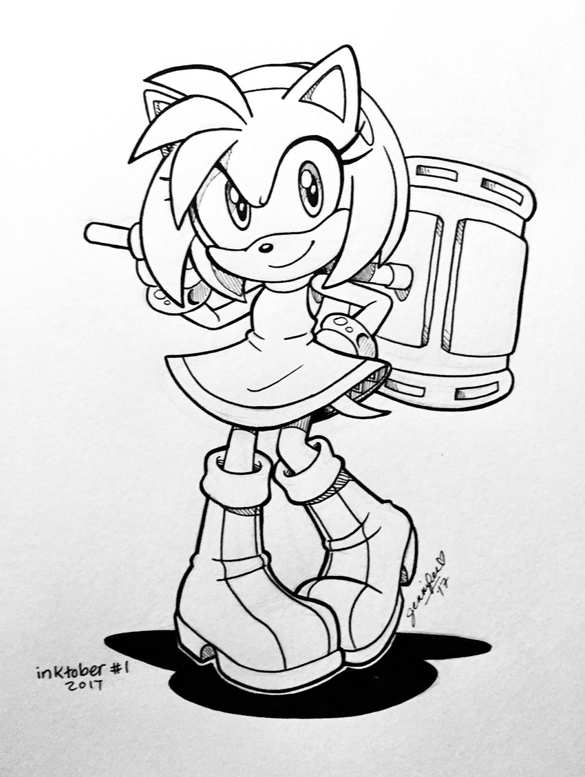 2017 amy_rose anthro archie_comics boots chibi-jen-hen clothed clothing female footwear hammer hedgehog mammal signature simple_background sketch solo sonic_(series) tools white_background