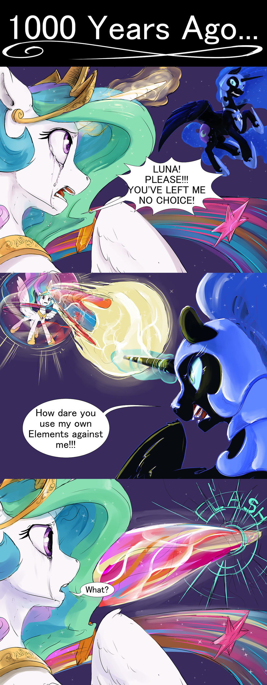 2017 armor comic dialogue duo elements_of_harmony english_text equine female friendship_is_magic helmet horn magic mammal my_little_pony nightmare_moon_(mlp) princess_celestia_(mlp) sibling silfoe sisters tears text winged_unicorn wings