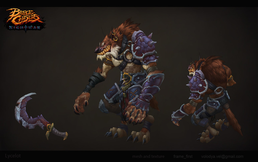 3d_(artwork) anthro armor battle_chasers canine clothing digital_media_(artwork) ear_piercing lycelot mammal official_art piercing solo standing weapon wolf