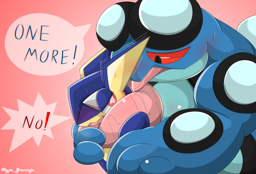 amphibian anthro duo english_text female greninja licking long_tongue male nintendo pok&eacute;mon pok&eacute;mon_(species) seismitoad size_difference text tongue tongue_out type video_games