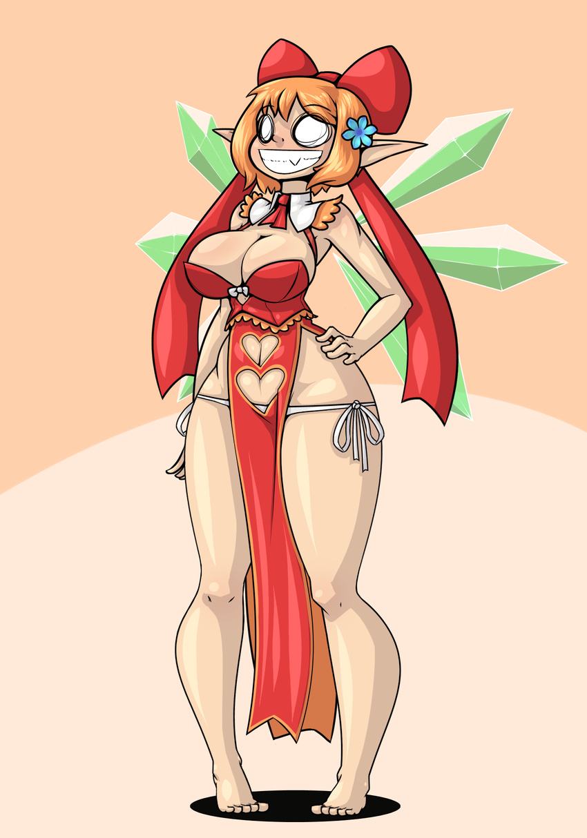 bikini bikini_bottom breasts clothed clothing elf female hair humanoid limebreaker no_pupils not_furry skimpy smile solo standing swimsuit wide_hips