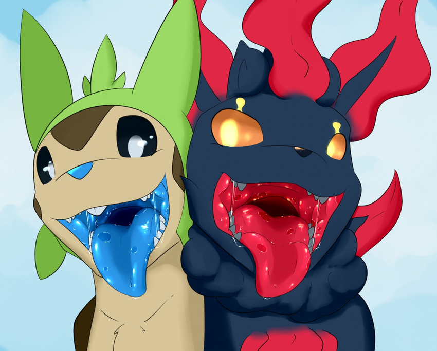 chespin diorexity drooling eeveelution hybrid leafeon legendary_pok&eacute;mon marshadow mouth_shot nintendo open_mouth pok&eacute;mon pok&eacute;mon_(species) saliva teeth tongue video_games