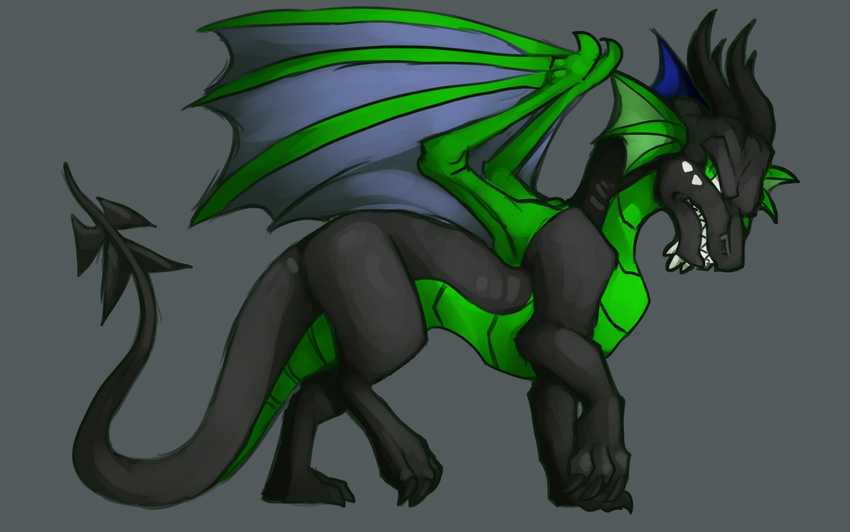 2016 conditional_dnp dragon feral green_eyes green_scales grey_background horn kayla-na male scales side_view simple_background solo wings xarda