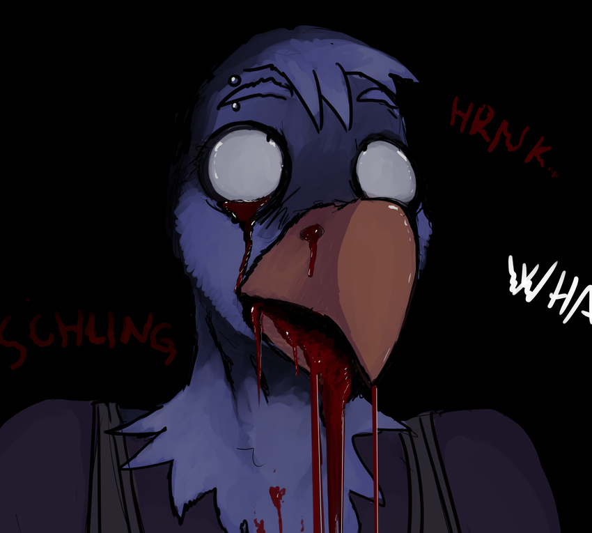 ambiguous_gender anthro avian bald_eagle beak bird black_background blood death eagle english_text eye_roll eyebrow_piercing facial_piercing hladilnik nightmare_fuel offscreen_character open_mouth piercing simple_background solo sound_effects text