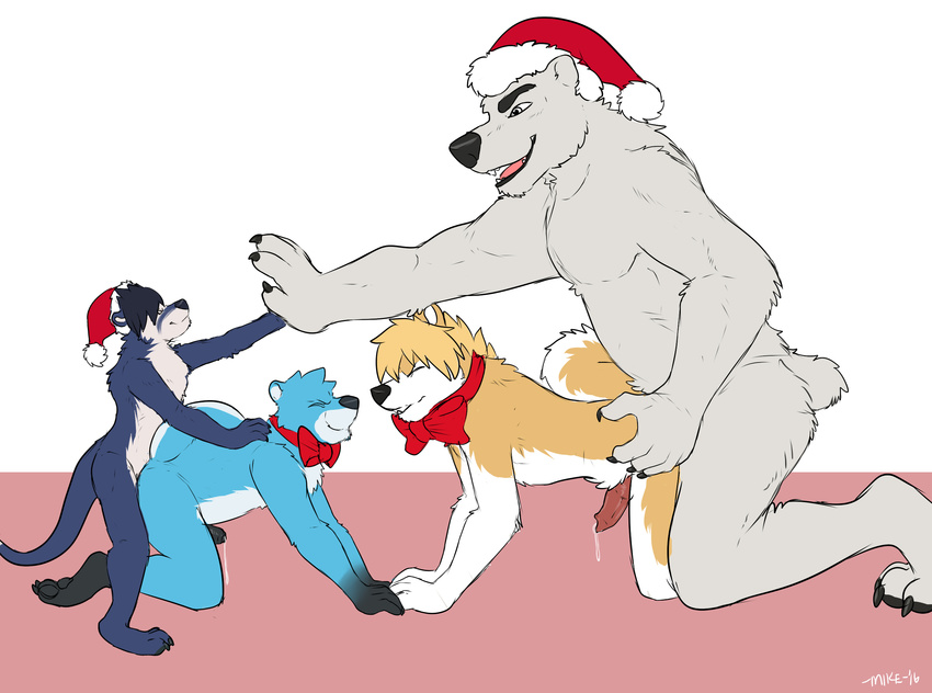 -mike- all_fours anal bear boozledoof canine christmas doggystyle from_behind_position hat high_five holidays leaking male male/male mammal mustelid orion_eisbaer otter otter-casey partner_swap polar_bear precum santa_hat sex size_difference sompor
