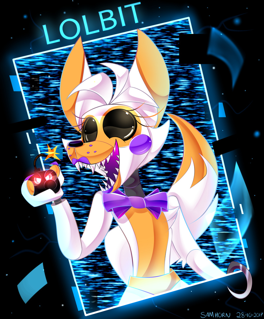 animatronic canine digital_media_(artwork) five_nights_at_freddy's five_nights_at_freddy's_world fox fur hi_res hook lolbit_(fnaf) machine mammal robot sideshow-spottus simple_background video_games