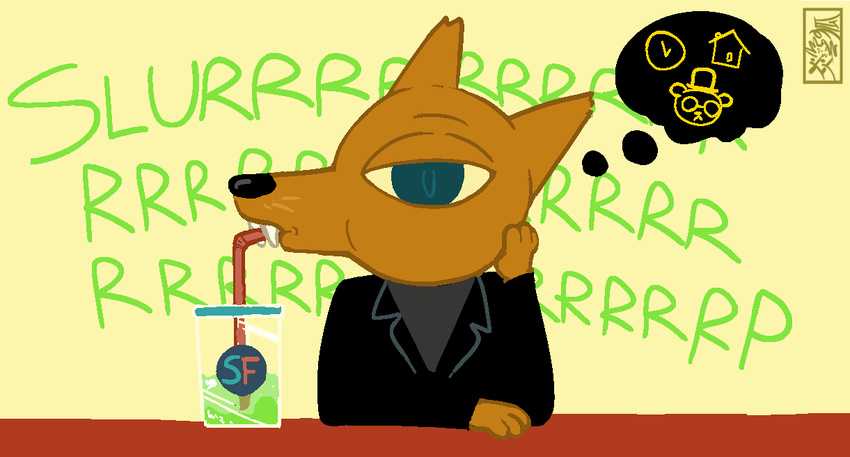 beverage canine clothed clothing digital_media_(artwork) drinking edit fox gakuseigitsune gregg_(nitw) mammal night_in_the_woods teeth thought_bubble