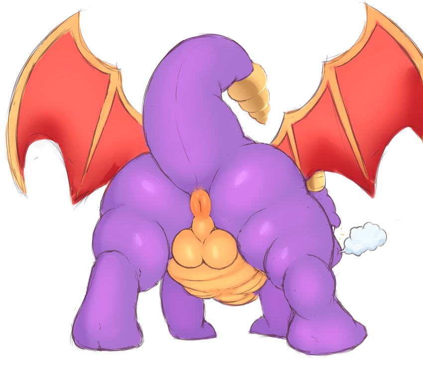 all_fours anus balls barefoot big_butt butt dragon feral horn looking_at_viewer looking_back male nude presenting presenting_anus presenting_hindquarters purple_eyes solo spyro spyro_the_dragon standing thick_thighs video_games wings zackary911