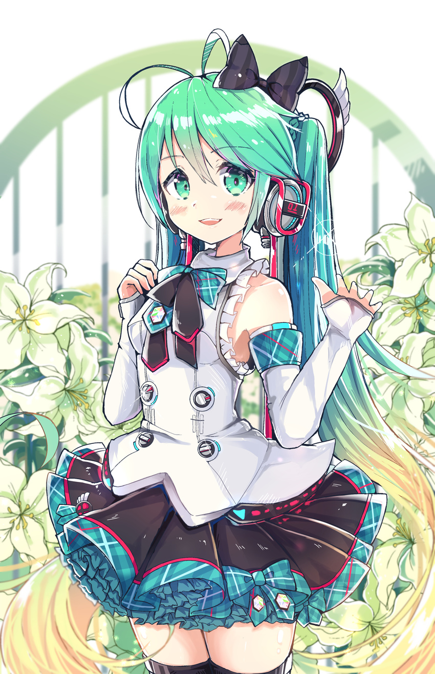 hatsune_miku headphones namuya_(dlcjfgns456) thighhighs vocaloid