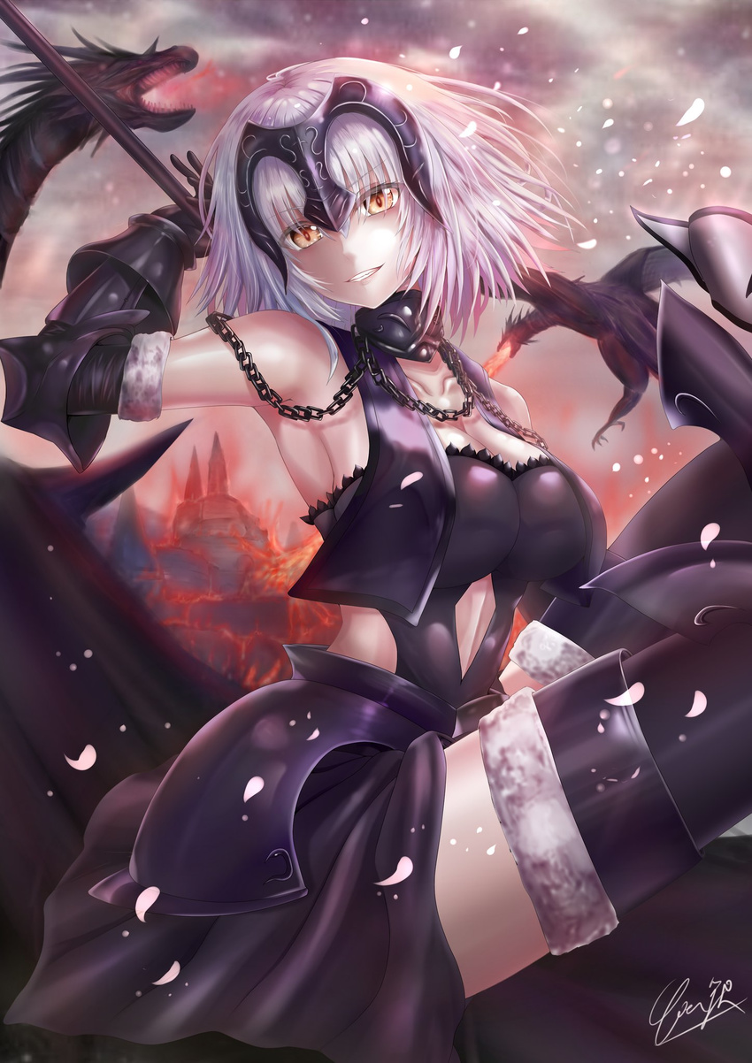 armor cleavage fate/grand_order jeanne_d'arc_alter monster penguintake signed thighhighs weapon