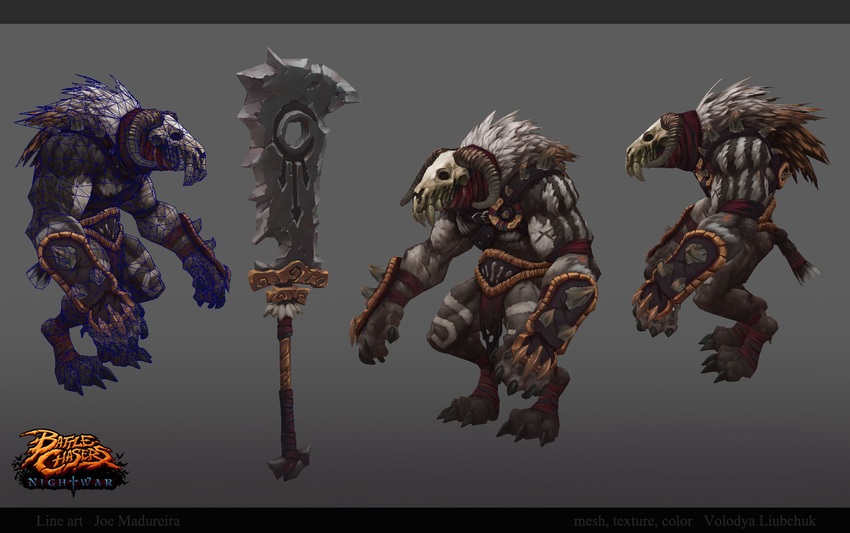 3d_(artwork) anthro armor battle_chasers canine clothing digital_media_(artwork) lycelot mammal official_art solo standing weapon wolf